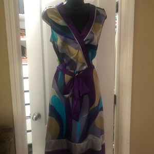 Purple and grey multicolored faux wrap dress